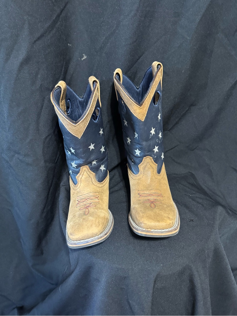 Kids Western Cowboy Boots in Brown and Navy with Star Design